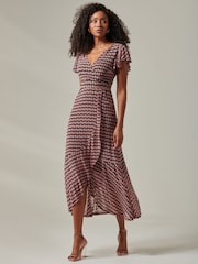 Jolie Moi Pink Geo Print Ruffle Hem Mesh Maxi Dress - Image 6 of 6