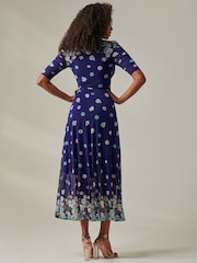 Jolie Moi Dark Blue Stella Floral Print Wrap Mesh Maxi Dress - Image 2 of 6
