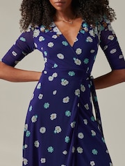 Jolie Moi Dark Blue Stella Floral Print Wrap Mesh Maxi Dress - Image 3 of 6