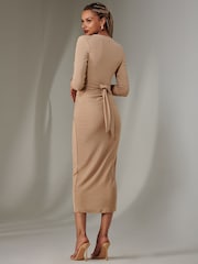 Jolie Moi Nude Wrap Ruched Sparkly Jersey Dress - Image 2 of 6