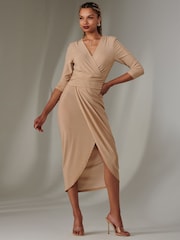 Jolie Moi Nude Wrap Ruched Sparkly Jersey Dress - Image 5 of 6