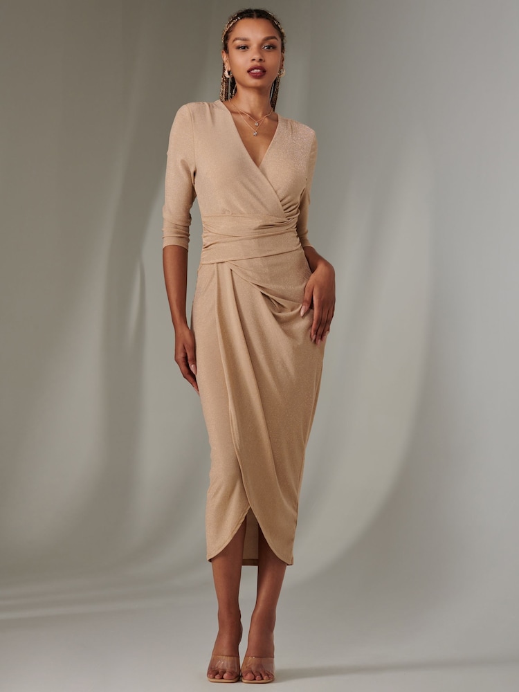 Jolie Moi Nude Wrap Ruched Sparkly Jersey Dress - Image 6 of 6