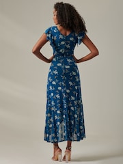 Jolie Moi Dark Blue Heleyna Ruffle Hem Mesh Maxi Dress - Image 2 of 6