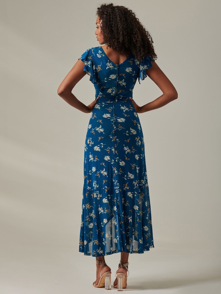 Jolie Moi Dark Blue Heleyna Ruffle Hem Mesh Maxi Dress - Image 2 of 6