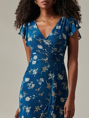 Jolie Moi Dark Blue Heleyna Ruffle Hem Mesh Maxi Dress - Image 3 of 6