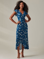 Jolie Moi Dark Blue Heleyna Ruffle Hem Mesh Maxi Dress - Image 4 of 6