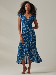 Jolie Moi Dark Blue Heleyna Ruffle Hem Mesh Maxi Dress - Image 5 of 6