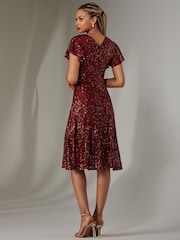 Jolie Moi Red V-Neck Fit and Flare Sequin Dress - Image 2 of 6