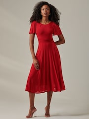 Jolie Moi Red Ayla Plain Mesh Maxi Dress - Image 4 of 6