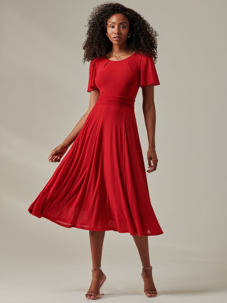 Jolie Moi Red Ayla Plain Mesh Maxi Dress - Image 6 of 6
