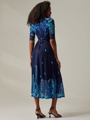 Jolie Moi Blue Stella Floral Print Wrap Mesh Maxi Dress - Image 2 of 6