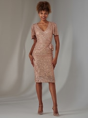 Jolie Moi Gold Angel Sleeves V-Neck Sequin Dress - Image 1 of 6