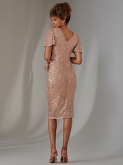 Jolie Moi Gold Angel Sleeves V-Neck Sequin Dress - Image 2 of 6