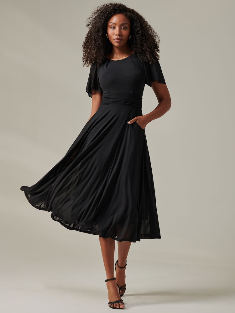 Jolie Moi Black Ayla Plain Mesh Maxi Dress - Image 6 of 6