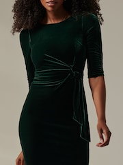 Jolie Moi Green Velvet Side Tie Midi Dress - Image 3 of 6