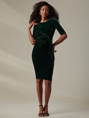Jolie Moi Green Velvet Side Tie Midi Dress - Image 6 of 6