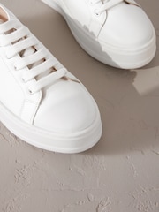 White Lace Up Signature Premium Leather Chunky Wedge Lace-Up Trainers - Image 3 of 5