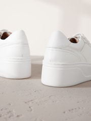 White Lace Up Signature Premium Leather Chunky Wedge Lace-Up Trainers - Image 4 of 5