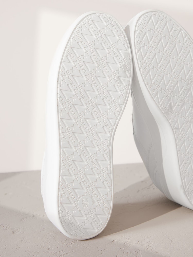 White Lace Up Signature Premium Leather Chunky Wedge Lace-Up Trainers - Image 5 of 5