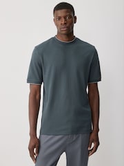 Grey Ribbed Textured 100% Cotton T-Shirt - Image 1 of 7