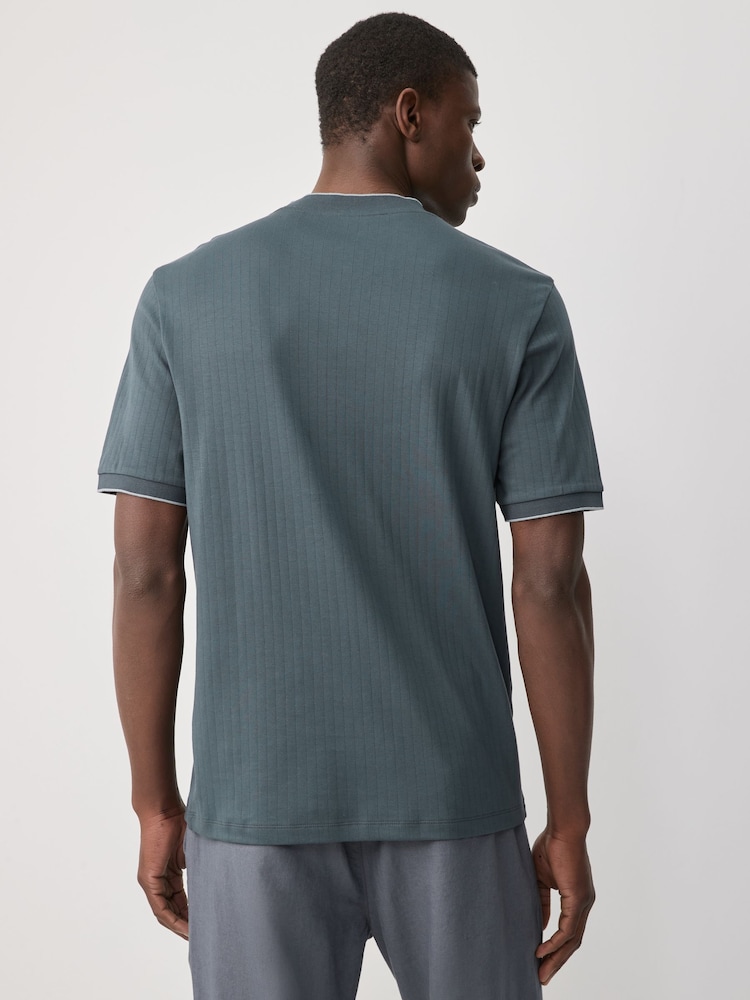 Grey Ribbed Textured 100% Cotton T-Shirt - Image 2 of 7