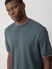 Grey Ribbed Textured 100% Cotton T-Shirt - Image 4 of 7