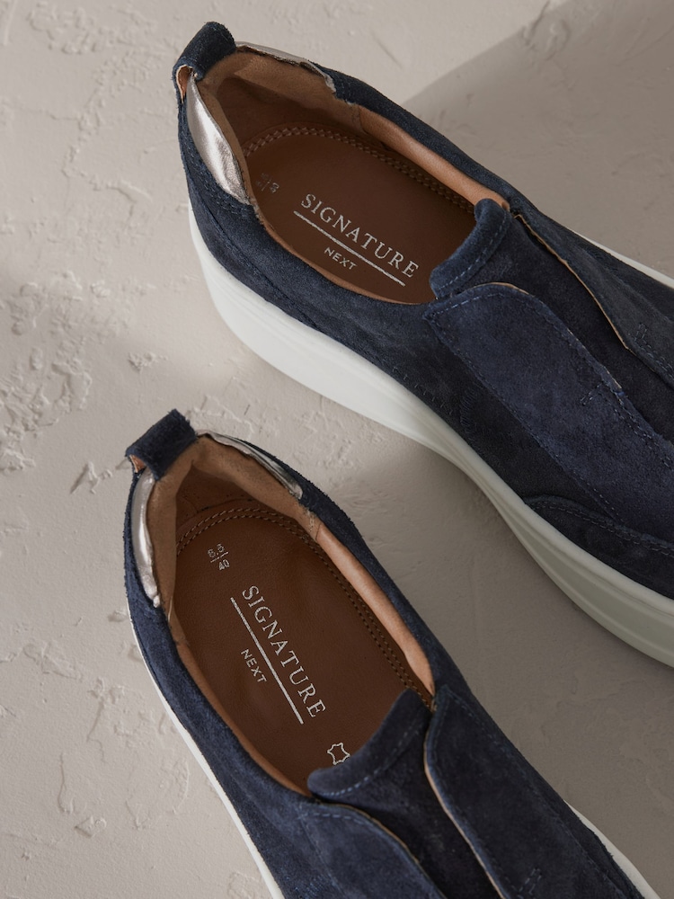 Mornarica - Slip On Signature Forever Comfort® Leather Chunky čevlji s polno peto Platform Trainers - Slika 6 iz 6 Mornarica - Slip On Signature Forever Comfort® Leather Chunky čevlji s polno peto Platform Trainers - Slika 6 iz 6