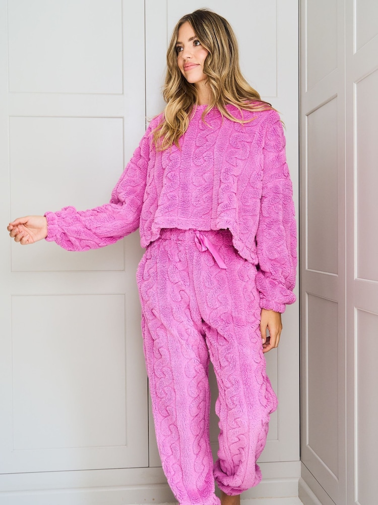 Jim Jam the Label Pink Cabel Fleece Twosie Pyjamas Set - Image 2 of 6