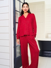 Jim Jam the Label Red Ribbed Sparkle Pyjamas Set - Image 1 of 7