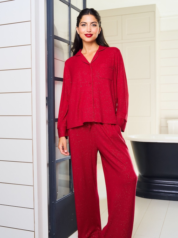 Jim Jam the Label Red Ribbed Sparkle Pyjamas Set - Image 1 of 7