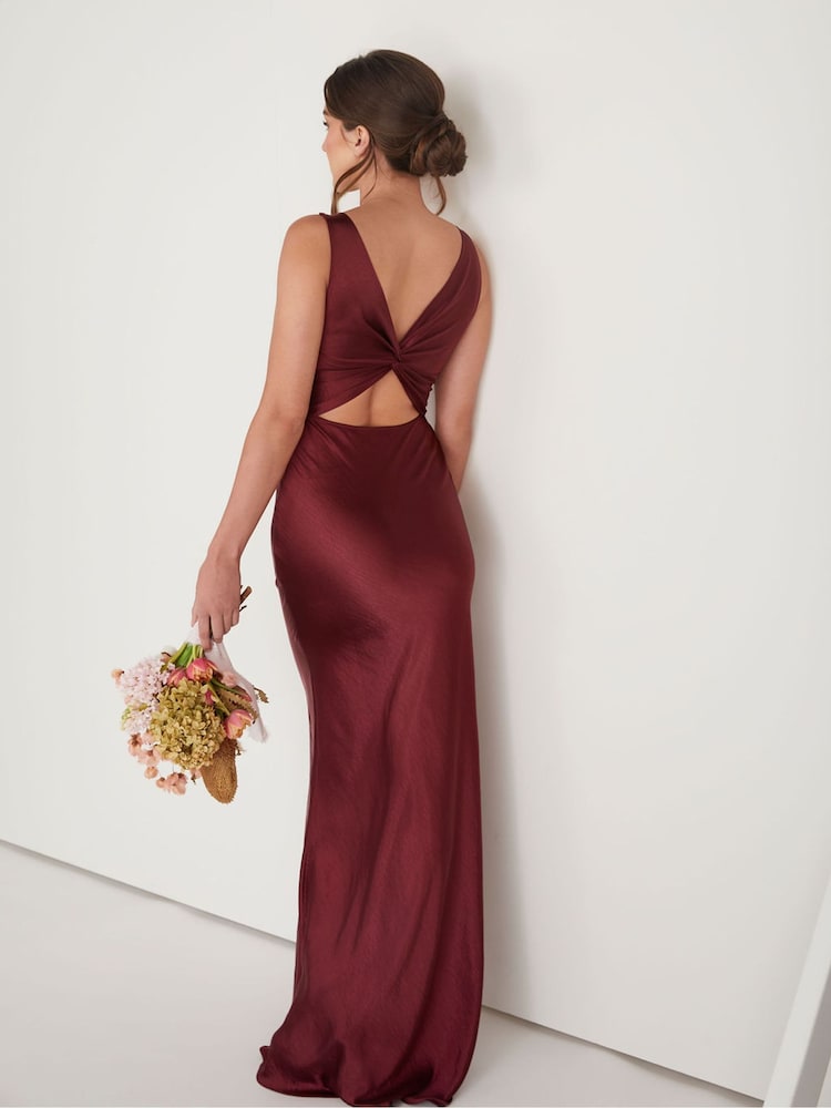 Six Stories Burgundy Twist Back Satin Bridesmaid Dress - Image 2 of 5 Six Stories Burgundy Twist Back Satin Bridesmaid Dress - Image 2 of 5
