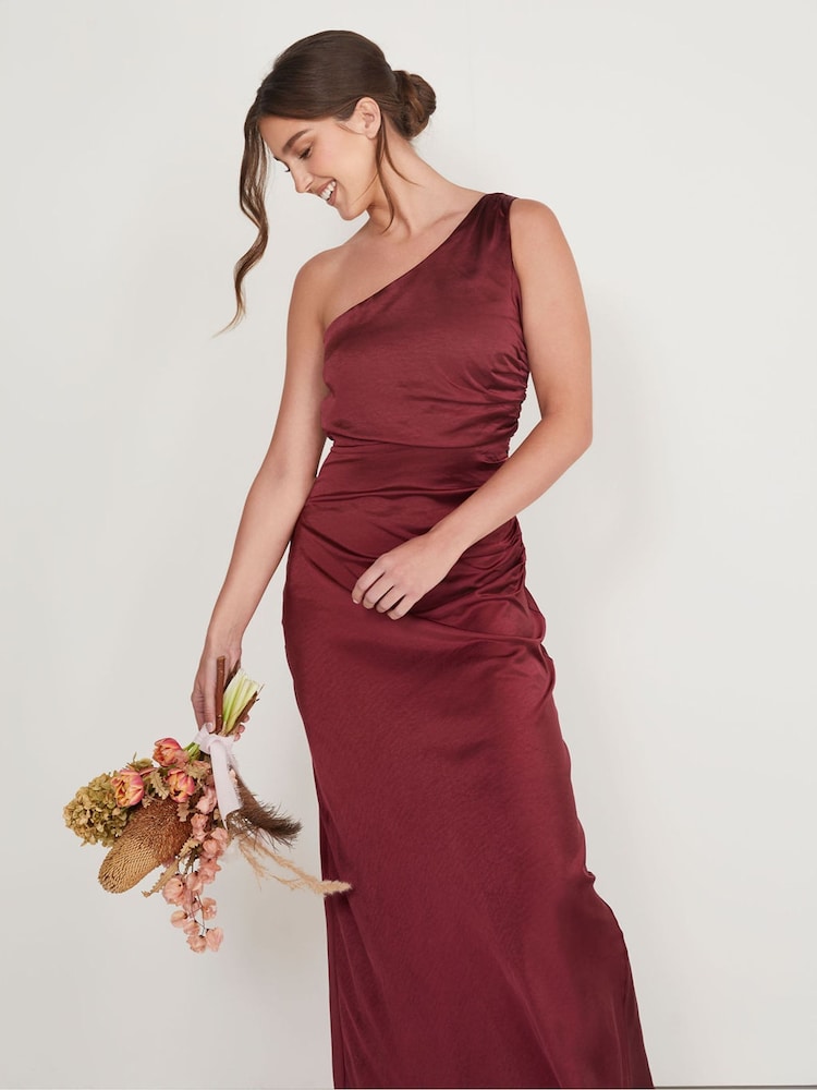 Vestido fruncido de satén con un solo hombro para dama de honor de Six Stories - Image 4 of 5