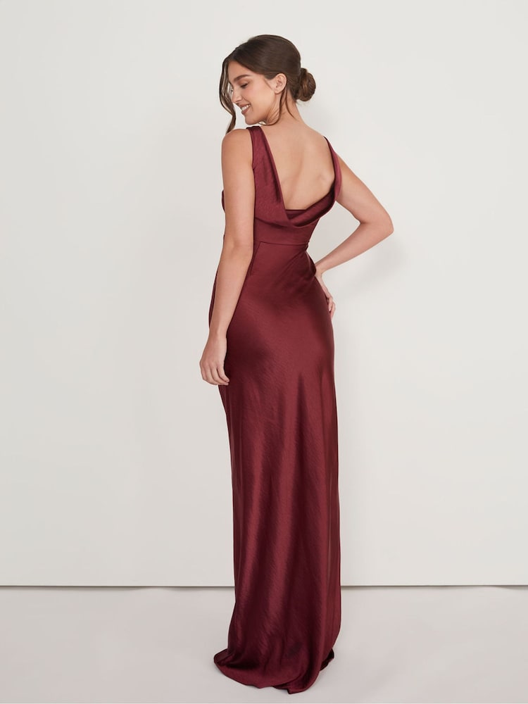 Six Stories Burgundy Cowl Back Satin Bridesmaid Dress - Image 2 of 5 Six Stories Burgundy Cowl Back Satin Bridesmaid Dress - Image 2 of 5