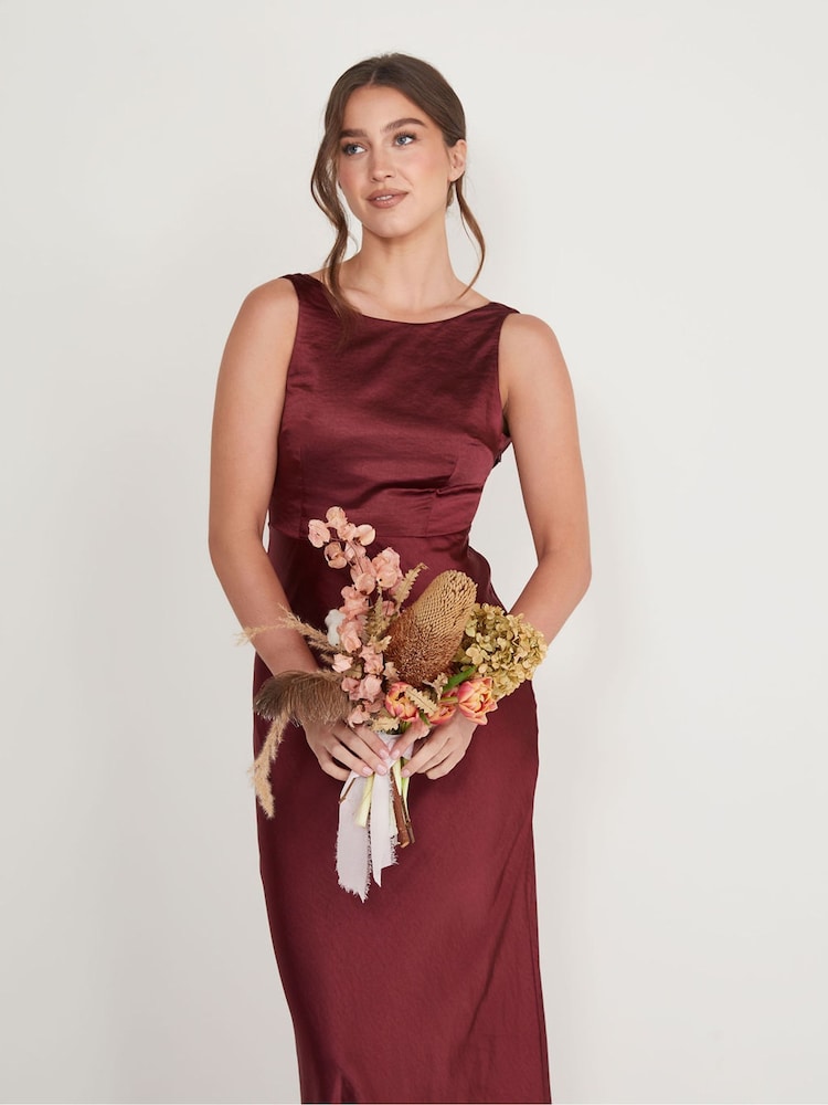 Six Stories Burgundy Cowl Back Satin Bridesmaid Dress - Image 5 of 5 Six Stories Burgundy Cowl Back Satin Bridesmaid Dress - Image 5 of 5