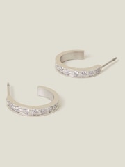 Accessorize Silver Tone Platinum Plated Stainless Steel Pave Hoop Earrings - Image 1 of 3