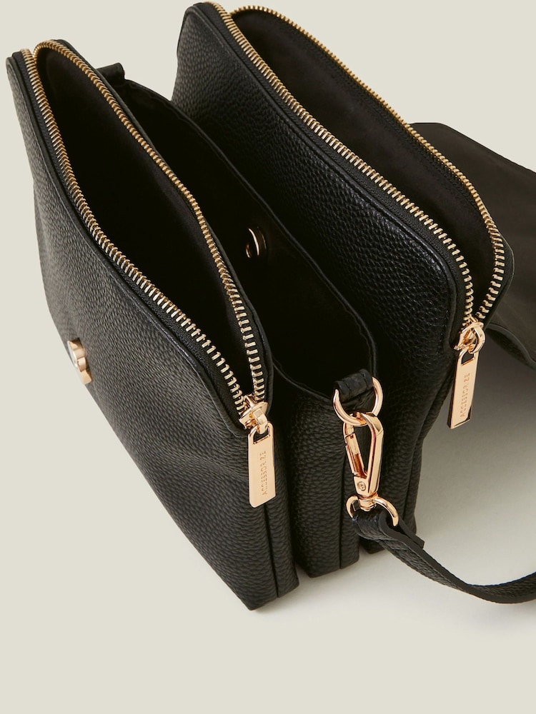 Accessorize Black Double Zip Cross-Body Bag - Image 2 of 2 Accessorize Black Double Zip Cross-Body Bag - Image 2 of 2