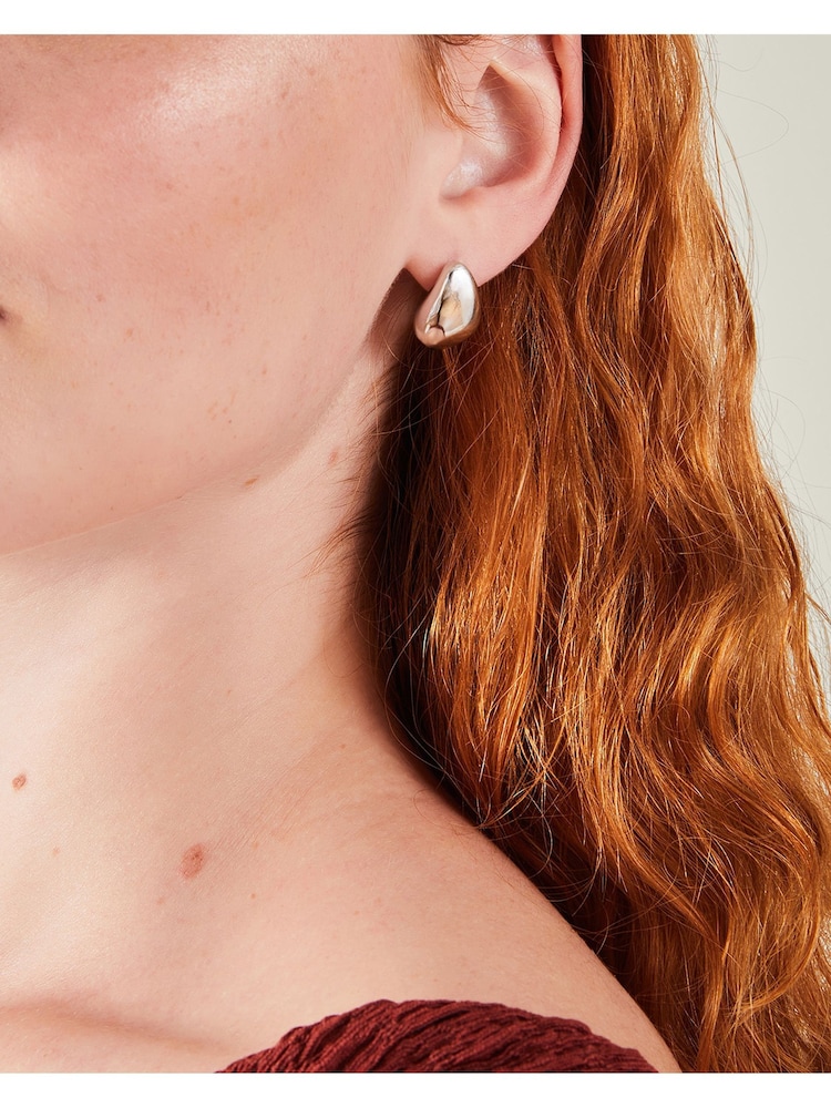 Accessorize Silver Tone Platinum-Coated Stainless Steel Chunky Teardrop Earrings - Image 3 of 3