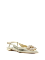 zlata (barva); zlato - Dune London potisk; vzorec Confidence Broach Trim čevlji s plosko peto/brez pete Slingback čevlji s plosko peto/brez pete - Slika 3 iz 6