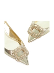 zlata (barva); zlato - Dune London potisk; vzorec Confidence Broach Trim čevlji s plosko peto/brez pete Slingback čevlji s plosko peto/brez pete - Slika 5 iz 6