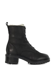 Dune London Black Paniz Lace Up Block Mid Heel Boots - Image 2 of 6
