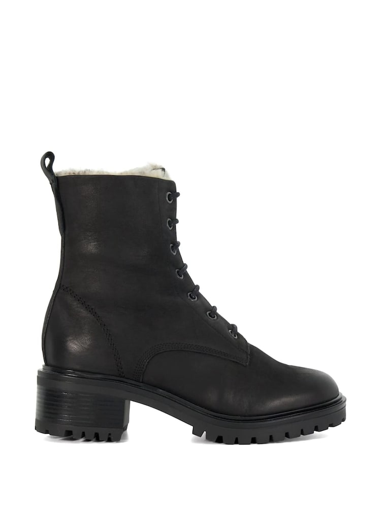 Dune London Black Paniz Lace Up Block Mid Heel Boots - Image 2 of 6