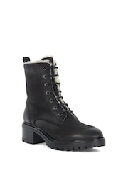 Dune London Black Paniz Lace Up Block Mid Heel Boots - Image 3 of 6