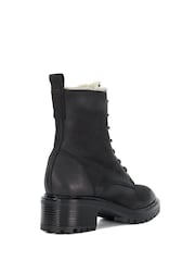 Dune London Black Paniz Lace Up Block Mid Heel Boots - Image 4 of 6