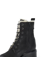 Dune London Black Paniz Lace Up Block Mid Heel Boots - Image 6 of 6