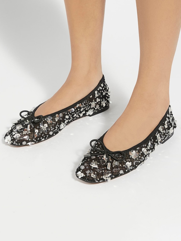 Negro - Dune London Hannie Embellished Mesh Ballet Flat Shoes - Imagen 1 de 6 Negro - Dune London Hannie Embellished Mesh Ballet Flat Shoes - Imagen 1 de 6
