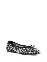 Dune London Black Hannie Embellished Mesh Ballet Flat Shoes - Image 3 of 6