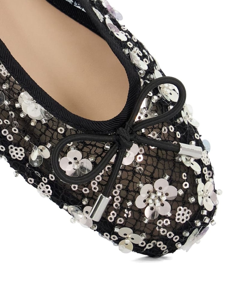 Negro - Dune London Hannie Embellished Mesh Ballet Flat Shoes - Imagen 6 de 6 Negro - Dune London Hannie Embellished Mesh Ballet Flat Shoes - Imagen 6 de 6