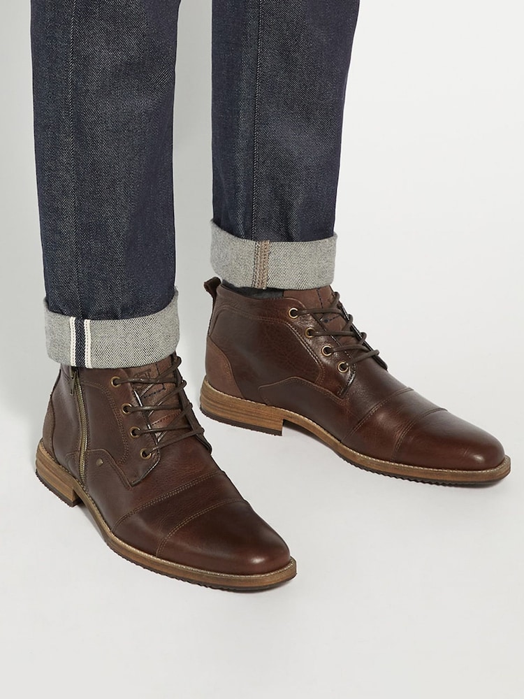 Dune London Brown Captains Double Toecap Lace-Up Boots - Image 1 of 6