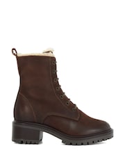 Dune London Brown Paniz Lace Up Block Mid Heel Boots - Image 2 of 6