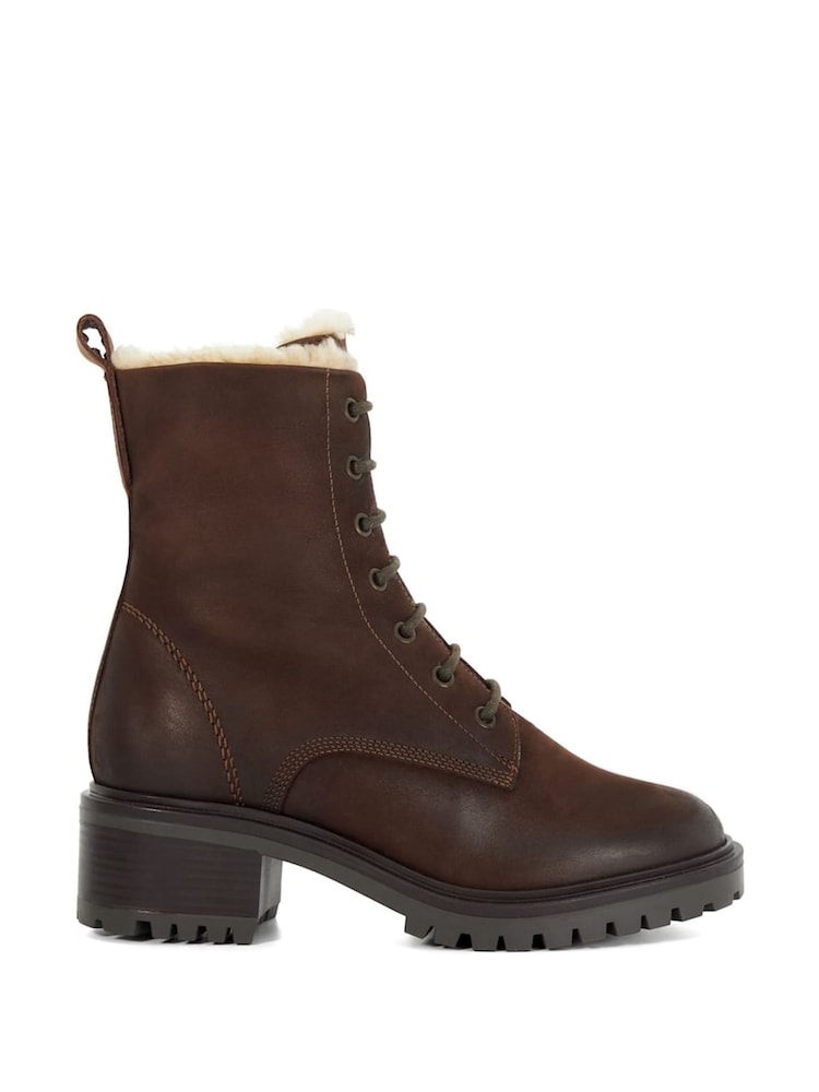 Dune London Brown Paniz Lace Up Block Mid Heel Boots - Image 2 of 6